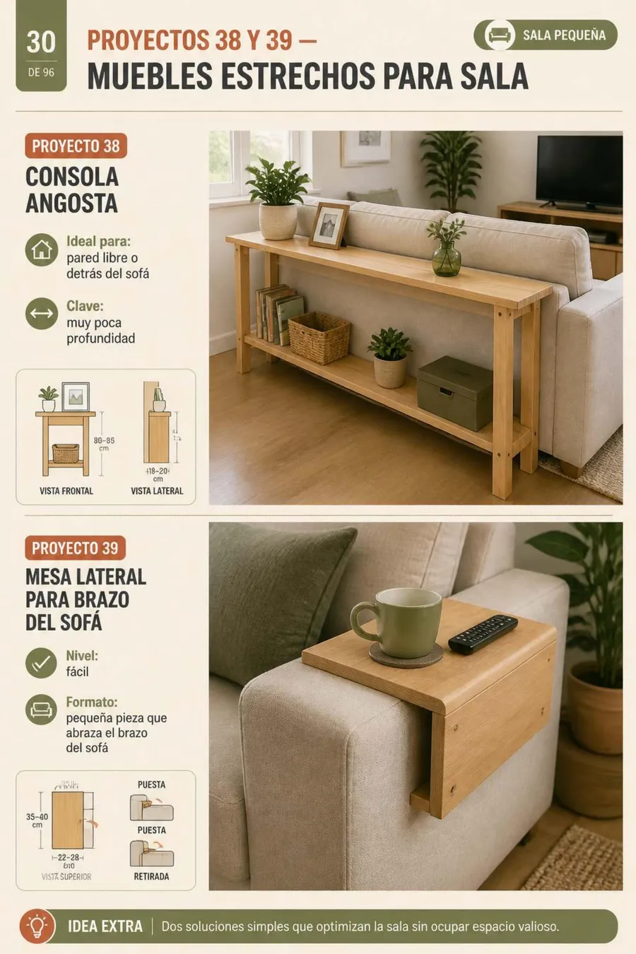 Proyectos 38 y 39 — Muebles estrechos para sala