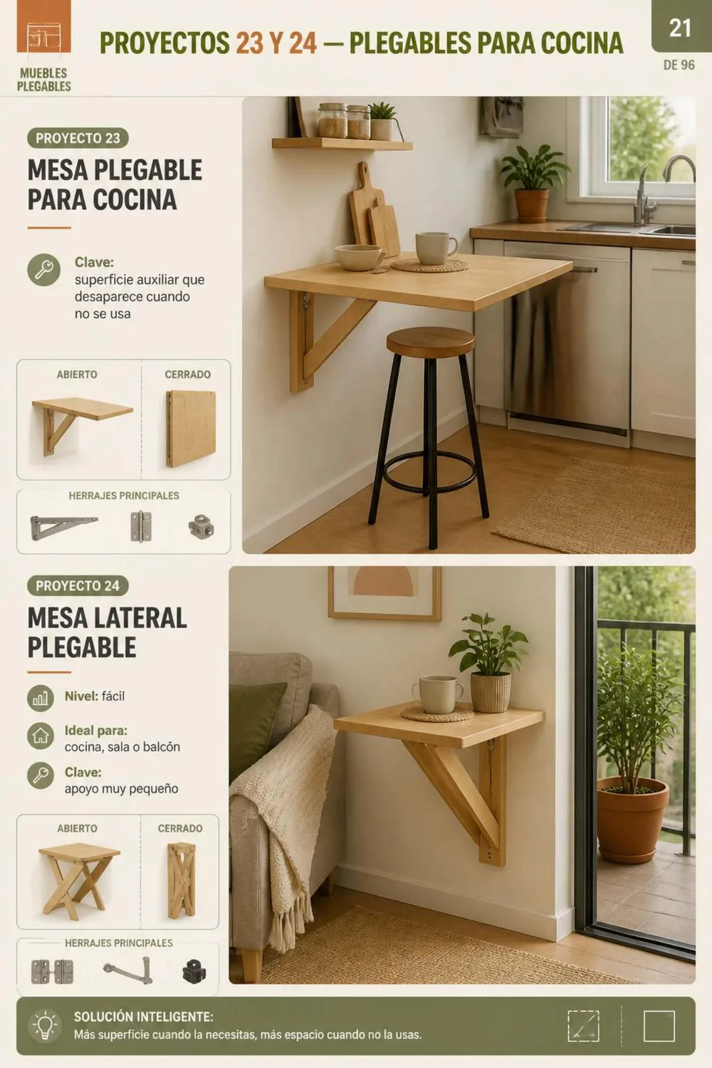 Proyectos 23 y 24 — Mesa plegable para cocina y mesa lateral plegable