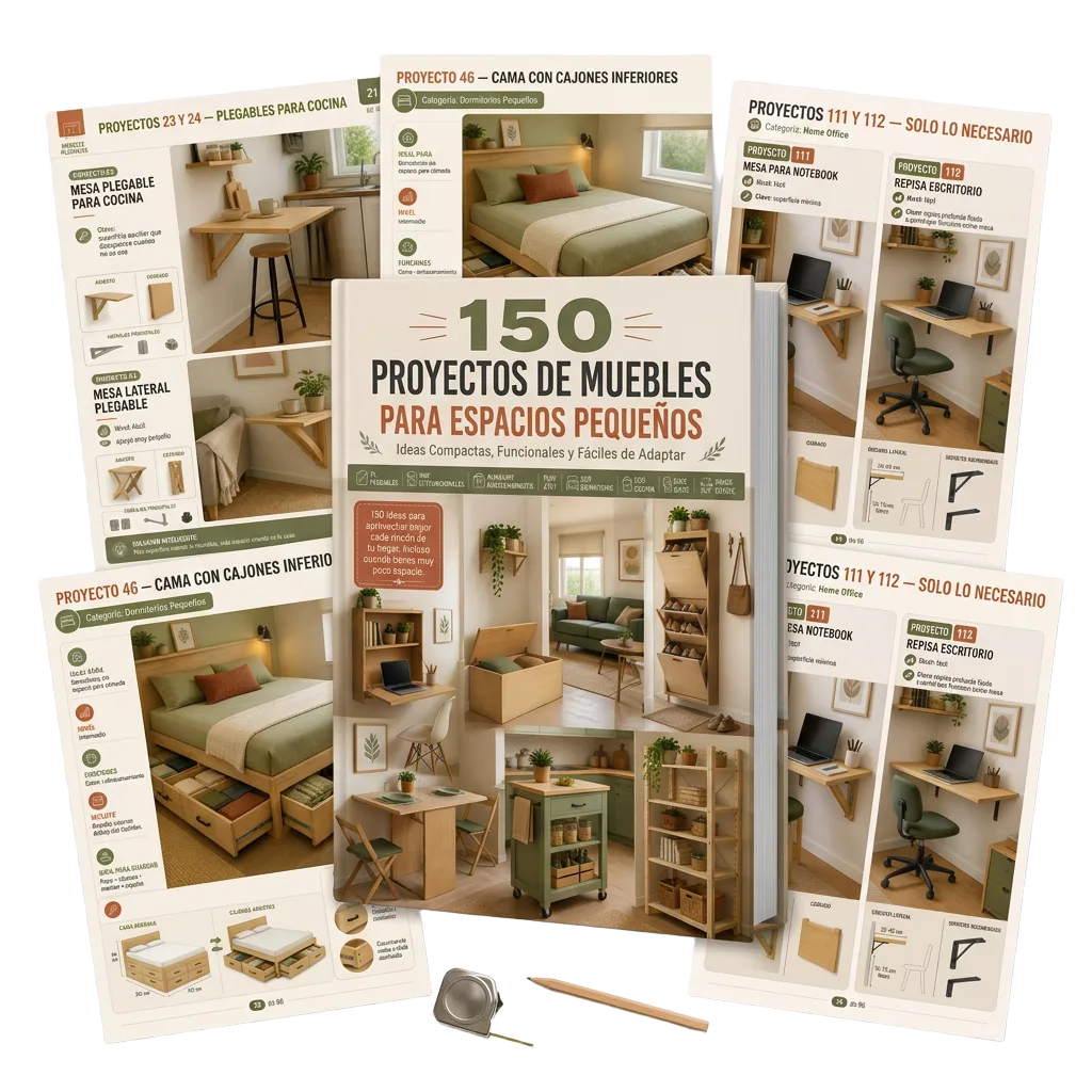 Catálogo 150 Proyectos de Muebles para Espacios Pequeños con páginas reales del material